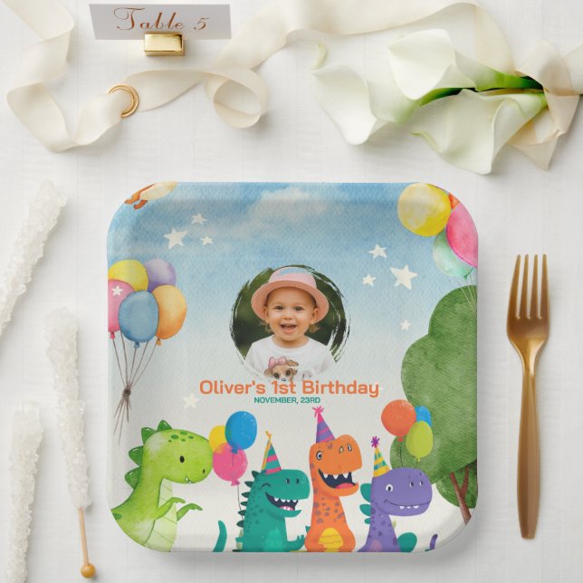 Assiettes En Carton Little Dino 1st Birthday Paper Plate (Mariage)