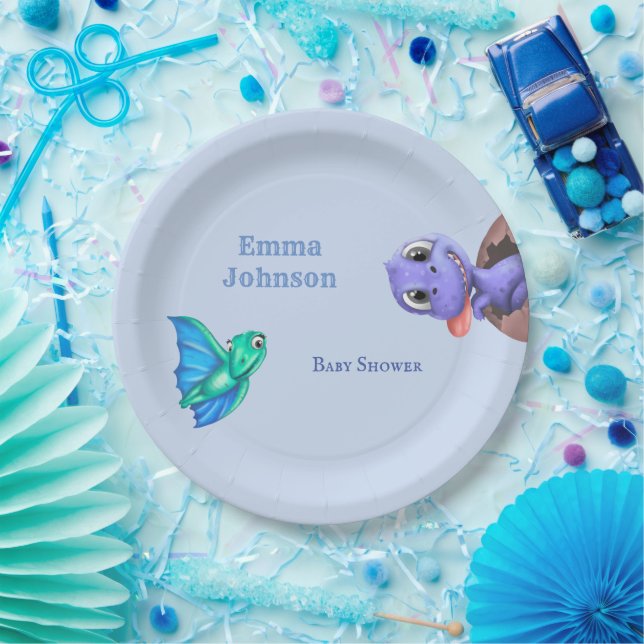 Assiettes En Carton Little Dino sur le Baby shower Way (Fête)