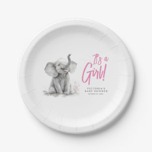 Assiettes En Carton Little Elephant Pink C'est un Baby shower de fille