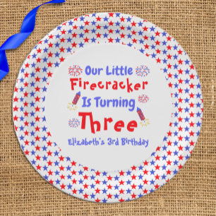 Assiettes En Carton Little Firecracker 3ème anniversaire