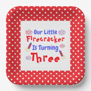 Assiettes En Carton Little Firecracker 3ème anniversaire