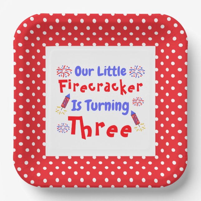Assiettes En Carton Little Firecracker 3ème anniversaire (Recto)