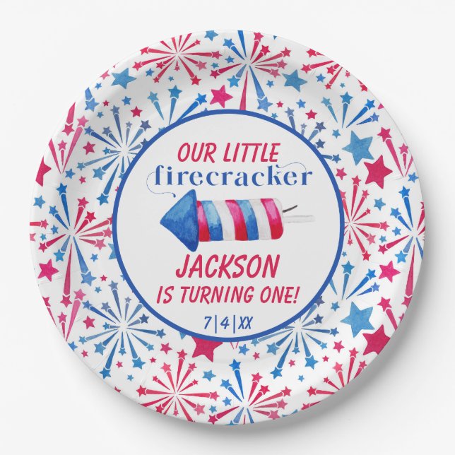 Assiettes En Carton Little Firecracker 4 juillet fête d'anniversaire (Devant)