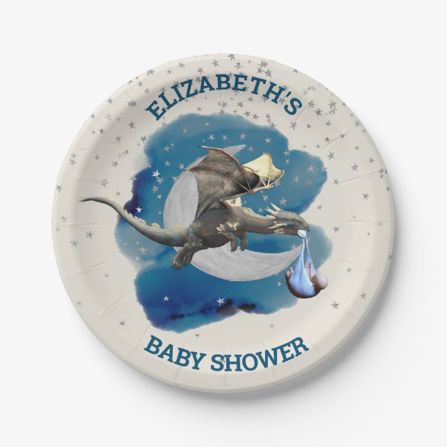 Assiettes En Carton Little Knight Dragon Silver Star Baby shower (Devant)