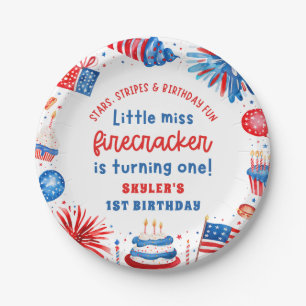 Assiettes En Carton Little Miss Firecracker 4 juillet 1er anniversaire