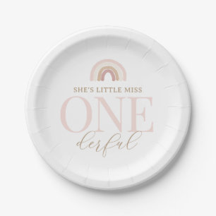 Assiettes En Carton Little Miss Onederful Boho Rainbow Anniversaire