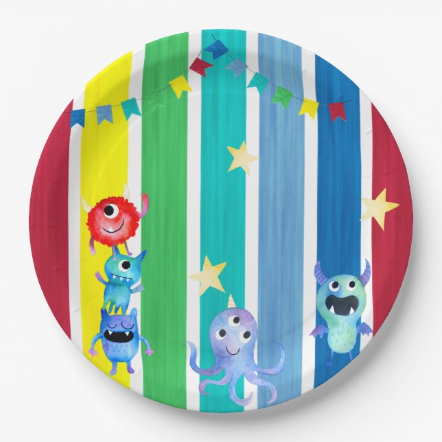 Assiettes En Carton Little Monster Party  (Devant)