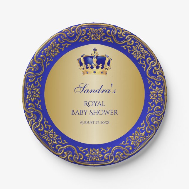 Assiettes En Carton Little Prince Royal Blue Gold Crown (Devant)
