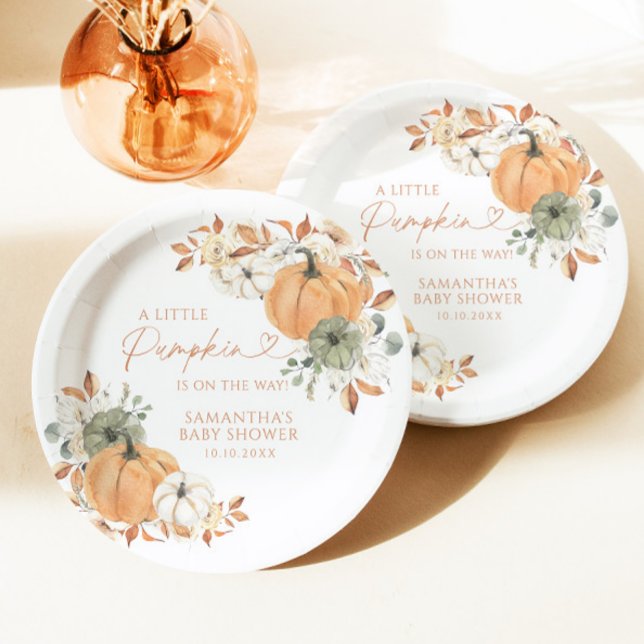 Assiettes En Carton Little Pumpkin On The Way Fall Baby Shower (Créateur téléchargé)