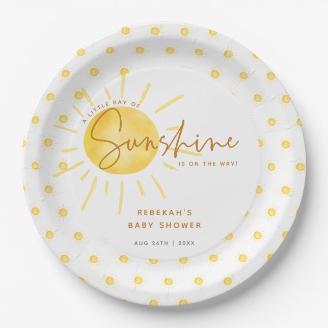 Assiettes En Carton Little Ray of Sunshine Boho Baby shower (Devant)