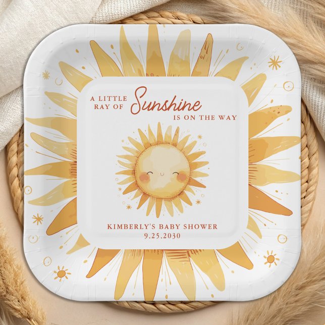 Assiettes En Carton Little Ray of Sunshine Boho Cute Sun Baby Shower (Créateur téléchargé)