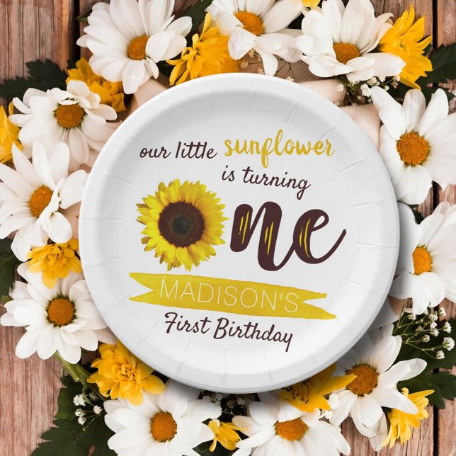 Assiettes En Carton Little Sunflower 1er anniversaire (Créateur téléchargé)