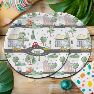 Assiettes En Carton Little Town & Cars Motif coloré