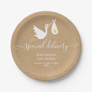 Assiettes En Carton Livraison Spéciale Cigogne Star Baby Shower Rustiq