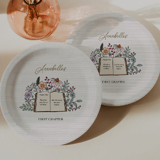Assiettes En Carton Livre d'Histoire Premier Chapitre Fleurs Filles An