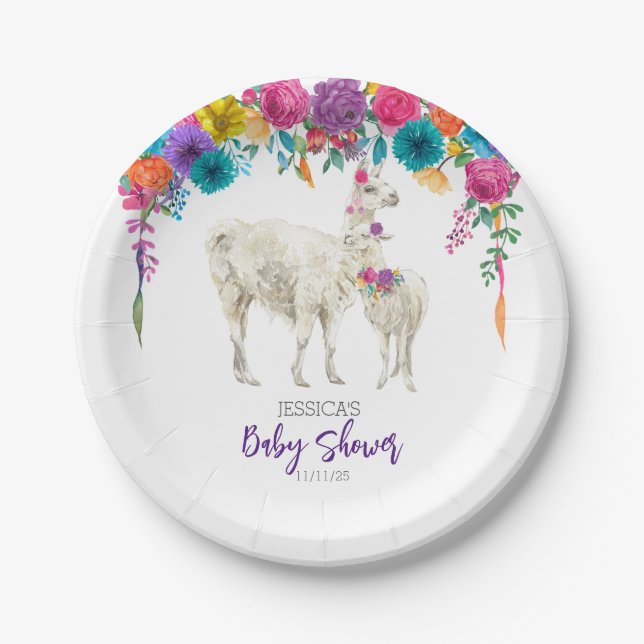 Assiettes En Carton Llama Baby shower Fiesta Floral (Devant)