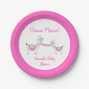 Assiettes En Carton Llama Mama Hot rose blanc Baby shower