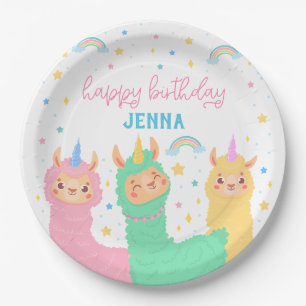 Assiettes En Carton Llama Rainbow et Stars Anniversaire