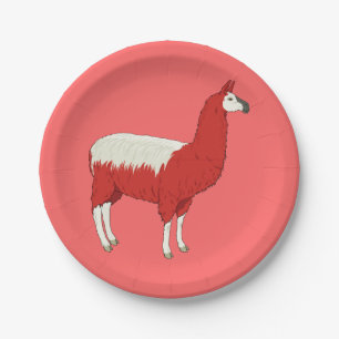 Assiettes En Carton Llama Rouge Drôle