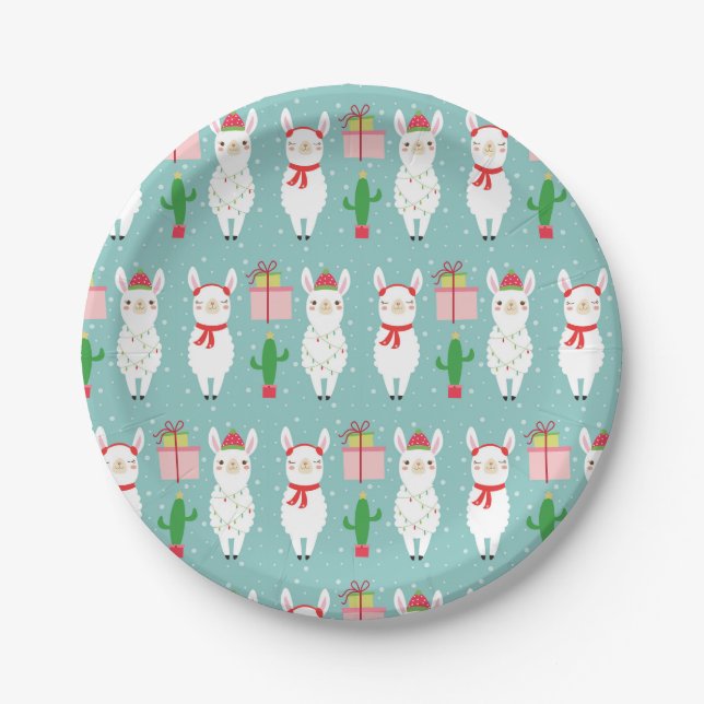 Assiettes En Carton Llamas de Noël d'hiver | Vacances (Devant)