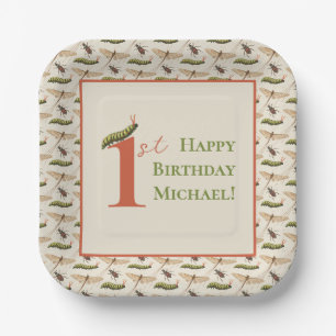 Assiettes En Carton Log Bug Insect Nom personnalisé 1er anniversaire