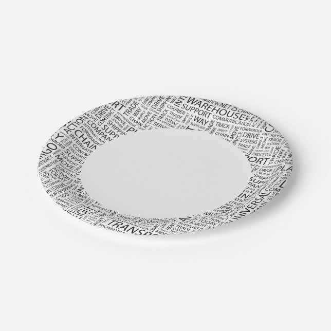 Assiettes En Carton LOGISTIQUE motif avec mots (Angle)