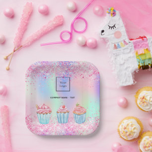 Assiettes En Carton Logo de cupcakes rose vif