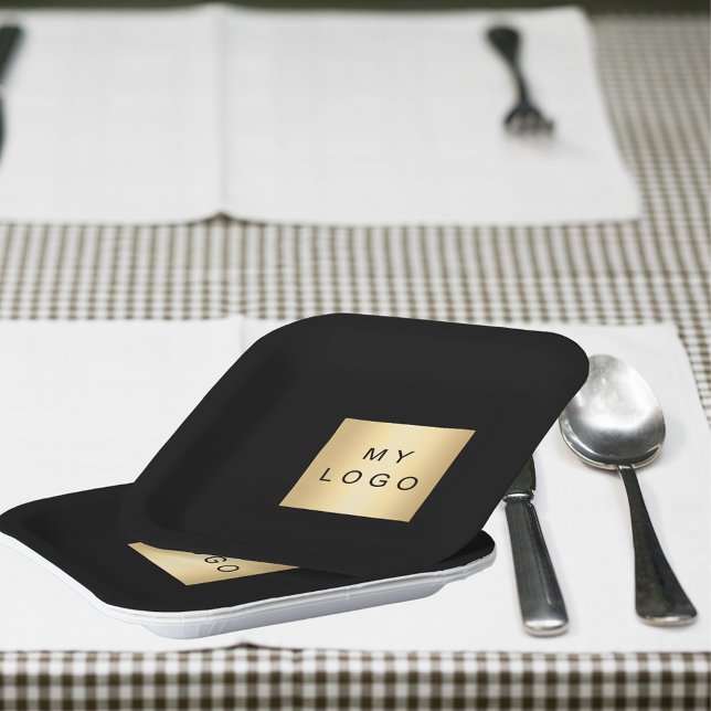 Assiettes En Carton Logo d'entreprise de bar café noir (Créateur téléchargé)