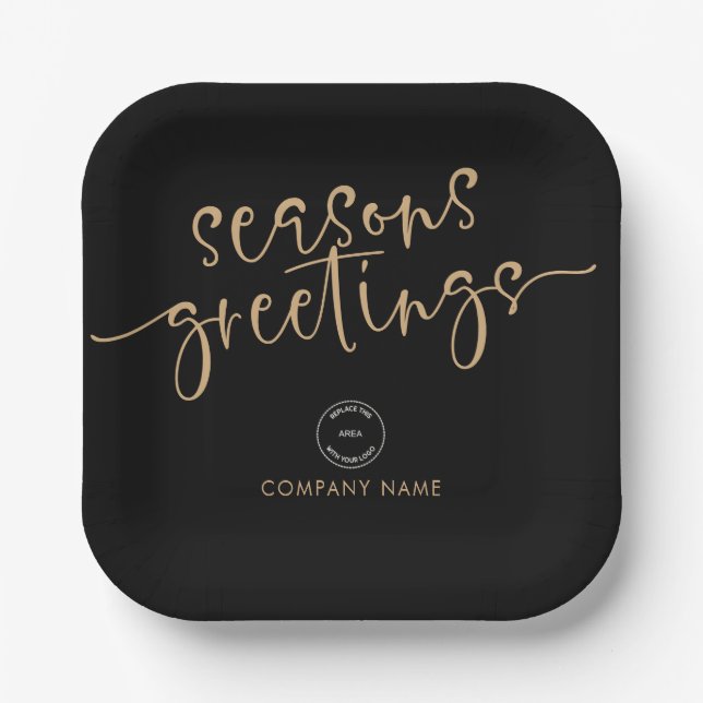 Assiettes En Carton Logo d'entreprise Gold Black Joyeuses Fêtes Noël (Recto)