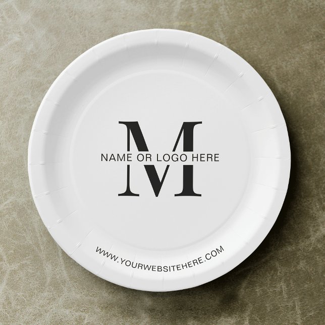 Assiettes En Carton Logo d'entreprise minimal personnalisé (Simple branded business monogram paper plates for event)
