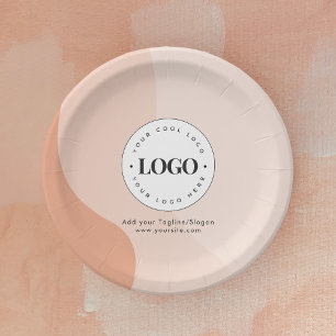 Assiettes En Carton Logo d'entreprise personnalisé Pêcher Boho Waves B