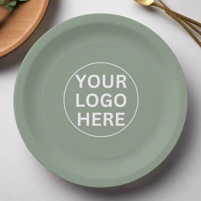 Assiettes En Carton Logo d'entreprise Sage Green Événement promotionne (Créateur téléchargé)