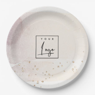 Assiettes En Carton Logo Elégant Rose Abstrait Gold Purple Aquarelle