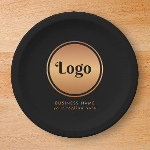 Assiettes En Carton Logo Or & Texte Personnalisé Entreprise Marque