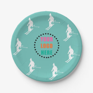Assiettes En Carton Logo Personnalisable Photo Skieurs Ski Ski Turquoi