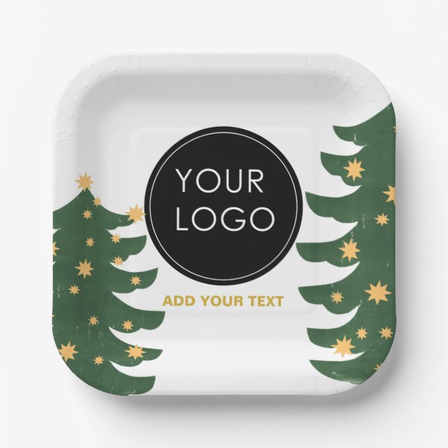 Assiettes En Carton Logo personnalisé Entreprise Arbre de Noël (Recto)