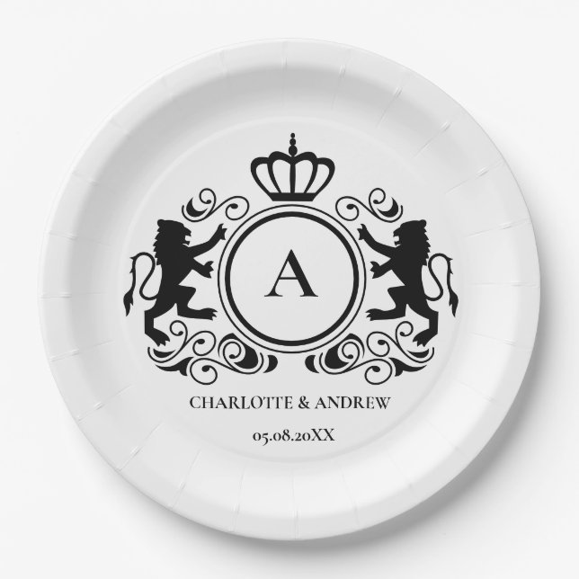 Assiettes En Carton Logo personnalisé Monogramme Armoiries Lions (Devant)