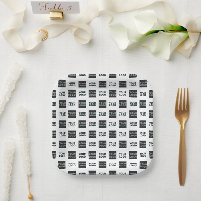 Assiettes En Carton Logo simple à répétition 2 | Blanc (Mariage)
