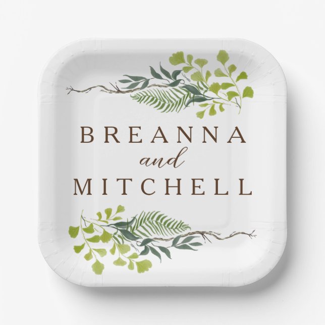 Assiettes En Carton Loin d'Eucalyptus Hand-Drawn Greenery Wedding (Recto)