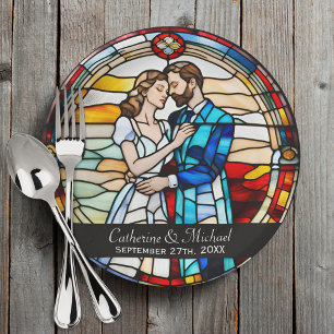 Assiettes En Carton Loisirs romantiques Style Verre Vitré Mariage euro