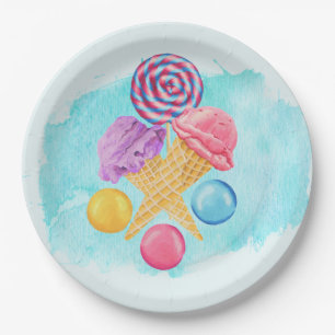 Assiettes En Carton Lollipop crème glacée et bonbon