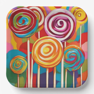 Assiettes En Carton Lollipopes colorés