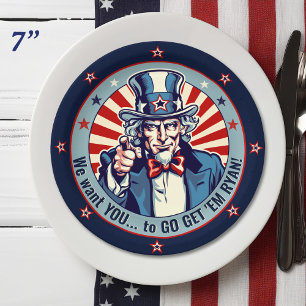 Assiettes En Carton L'Oncle vintage Sam Militaire disparaît Parti 7"