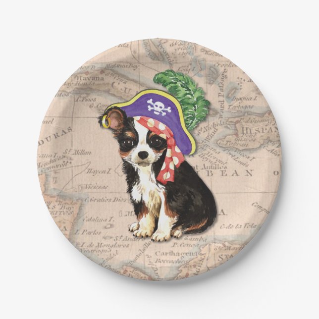 Assiettes En Carton Long manteau Chihuahua Pirate (Devant)