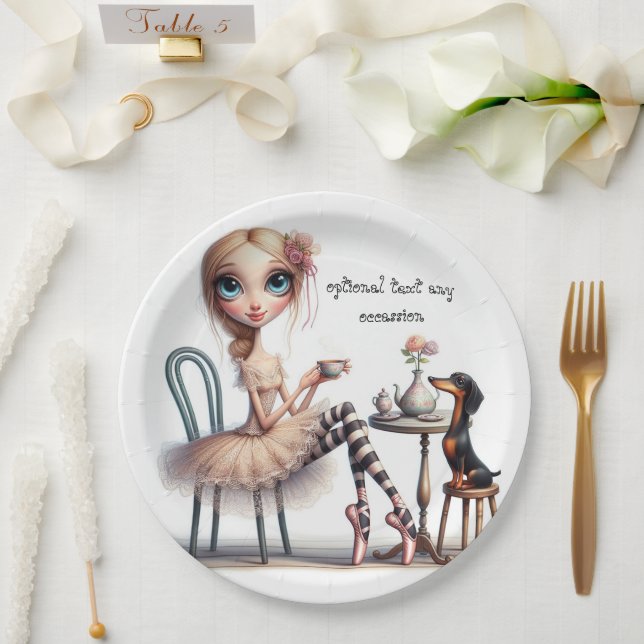 Assiettes En Carton longue gorge large Eyed Primitive Girl avec chien (Mariage)