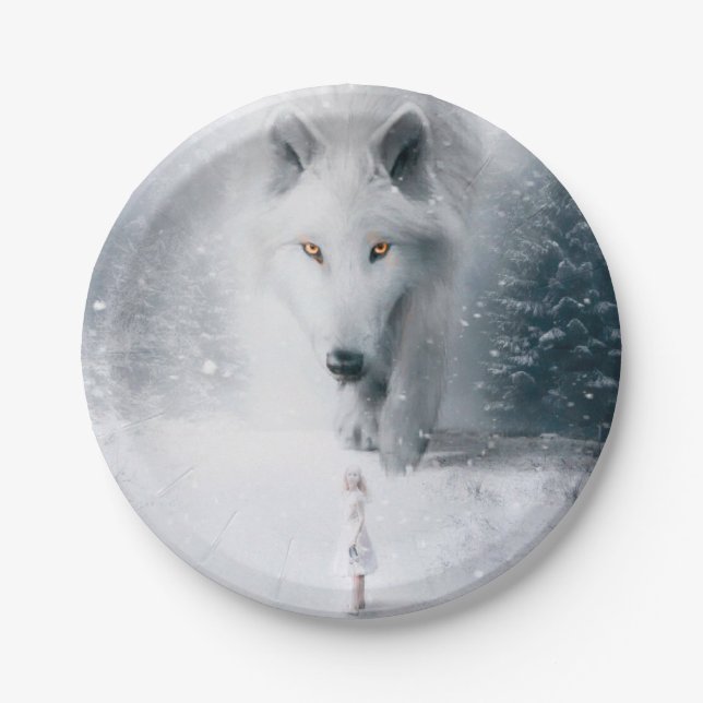 Assiettes En Carton Loup blanc géant (Devant)