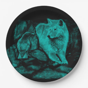 Assiettes En Carton Loup et corbeau dans la nuit