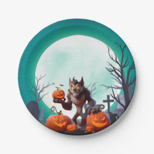Assiettes En Carton loup-garou et citrouilles d'Halloween