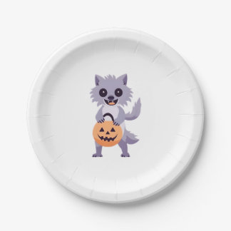 Assiettes En Carton Loup-garou mignon avec des plaques de papier à que