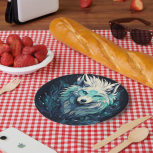 Assiettes En Carton Loup sauvage céleste lunaire